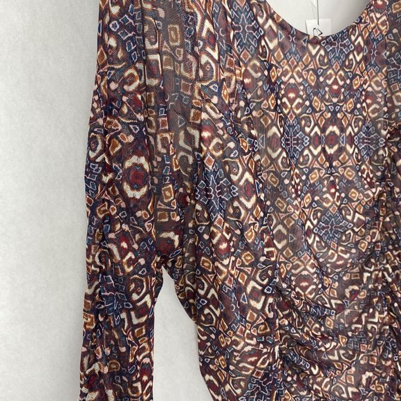 NY Collection Dress Plus Size Women Purple Paisley Gathered Double Slits - Picture 4 of 8